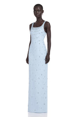 Meris Blue Crystal Embellished Maxi Gown