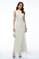 Merve Cream Cold Shoulder Embellished Maxi Dress
