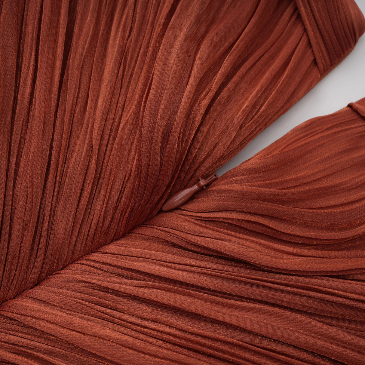 Merve Rust Brown Draped Ruched Maxi Dress