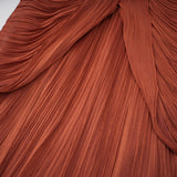 Merve Rust Brown Draped Ruched Maxi Dress
