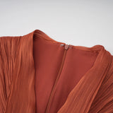 Merve Rust Brown Draped Ruched Maxi Dress