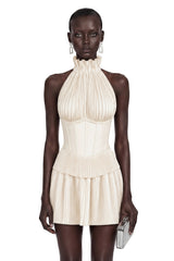 Meryem White Turtleneck Pleated Mini Dress