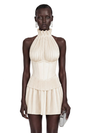 Meryem White Turtleneck Pleated Mini Dress