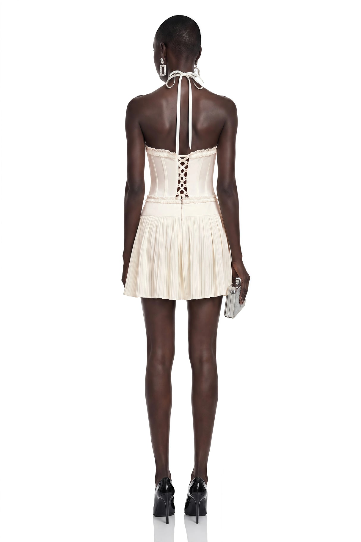 Meryem White Turtleneck Pleated Mini Dress