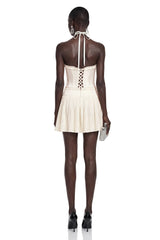 Meryem White Turtleneck Pleated Mini Dress