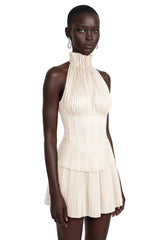 Meryem White Turtleneck Pleated Mini Dress