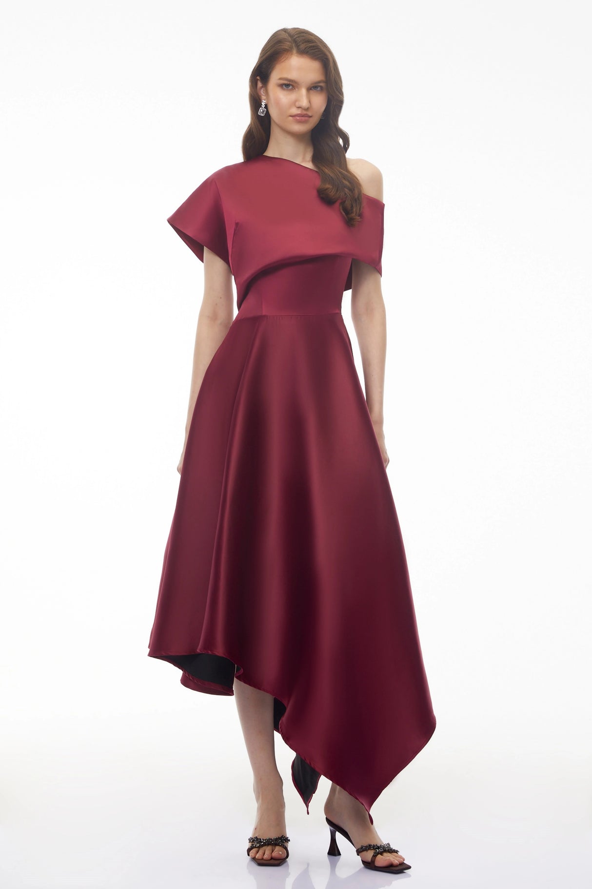 Mia Red One Shoulder Asymmetrical Maxi Dress