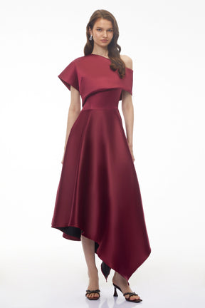 Mia Red One Shoulder Asymmetrical Maxi Dress