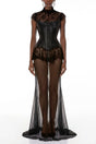 Michalina Black Lace Convertible Gown with Detachable Skirt