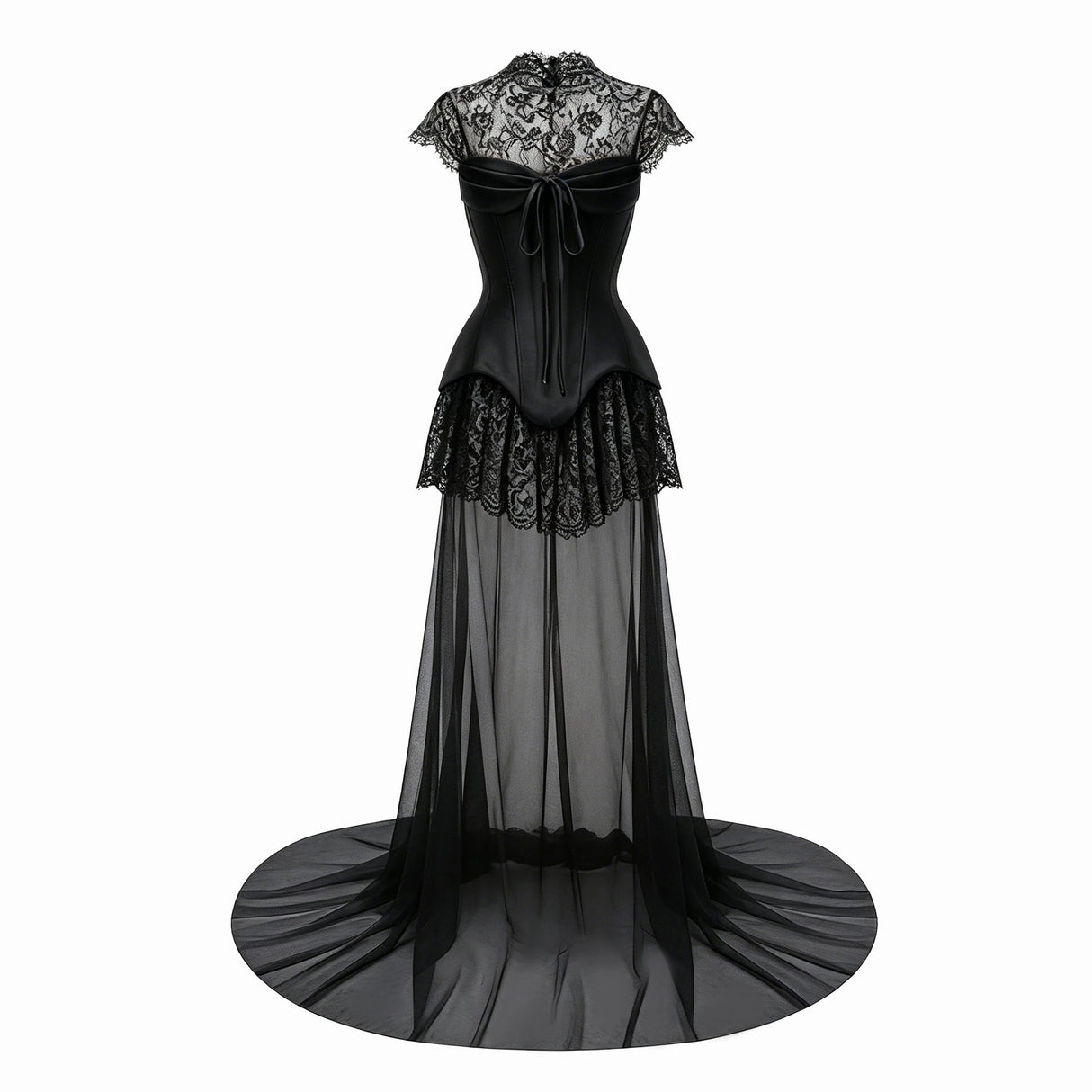 Michalina Black Lace Convertible Gown with Detachable Skirt