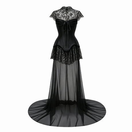Michalina Black Lace Convertible Gown with Detachable Skirt