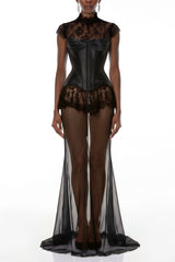 Michalina Black Lace Convertible Gown with Detachable Skirt