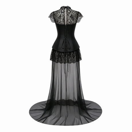 Michalina Black Lace Convertible Gown with Detachable Skirt