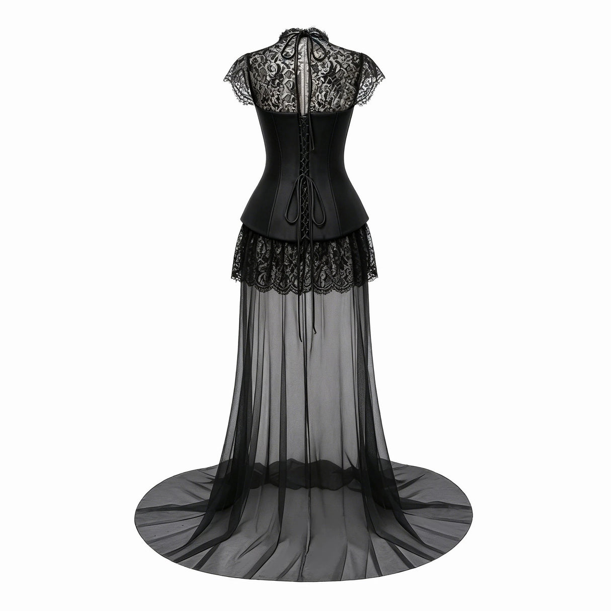 Michalina Black Lace Convertible Gown with Detachable Skirt
