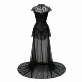 Michalina Black Lace Convertible Gown with Detachable Skirt