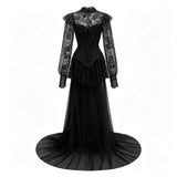 Michalina Black Lace Convertible Gown with Long Sleeves