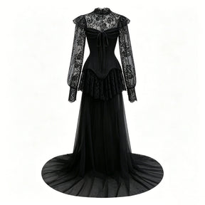 Michalina Black Lace Convertible Gown with Long Sleeves