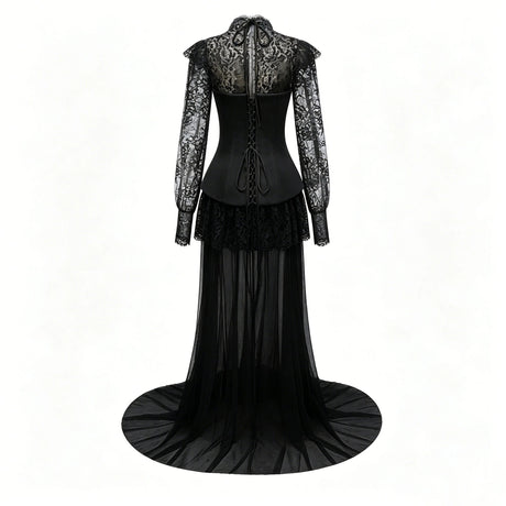 Michalina Black Lace Convertible Gown with Long Sleeves