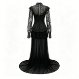 Michalina Black Lace Convertible Gown with Long Sleeves