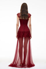 Michalina Red Lace Convertible Gown with Detachable Skirt