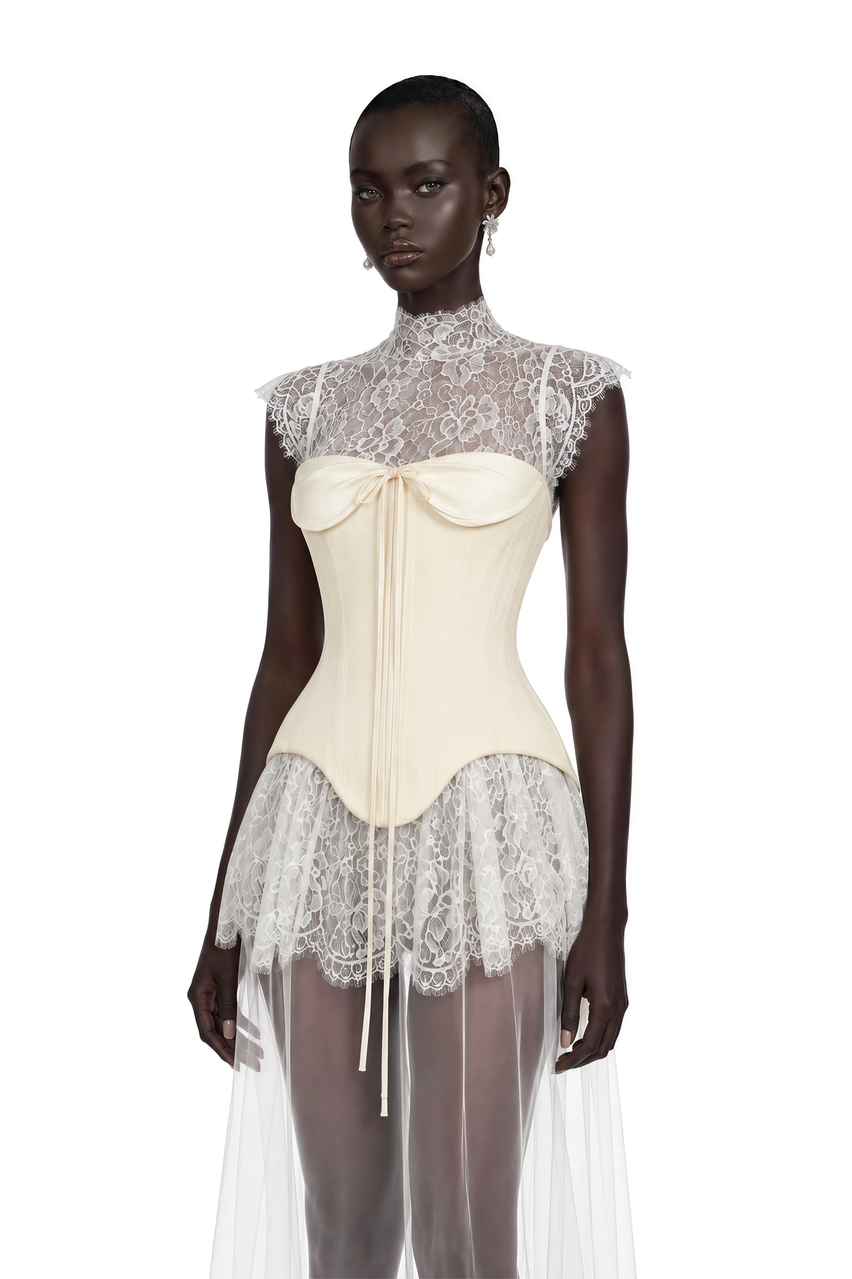 Michalina White Lace Convertible Gown with Detachable Skirt
