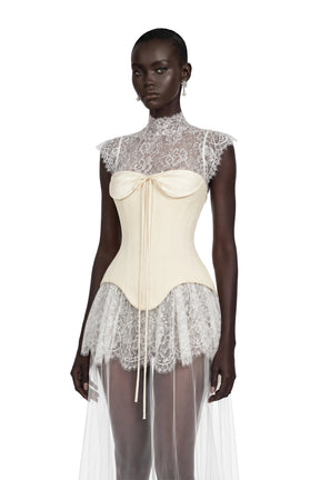 Michalina White Lace Convertible Gown with Detachable Skirt