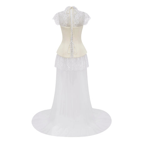 Michalina White Lace Convertible Gown with Detachable Skirt