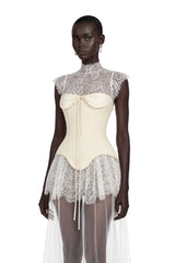 Michalina White Lace Convertible Gown with Detachable Skirt