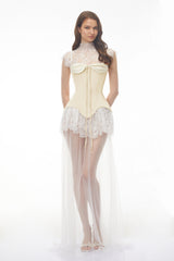 Michalina White Lace Convertible Gown with Detachable Skirt