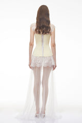 Michalina White Lace Convertible Gown with Detachable Skirt