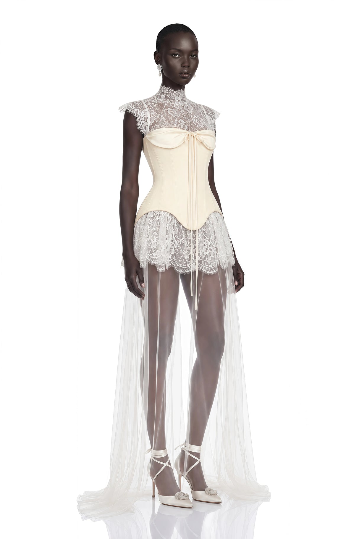 Michalina White Lace Convertible Gown with Detachable Skirt