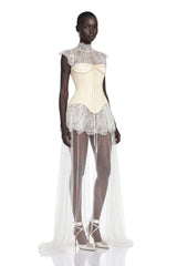 Michalina White Lace Convertible Gown with Detachable Skirt