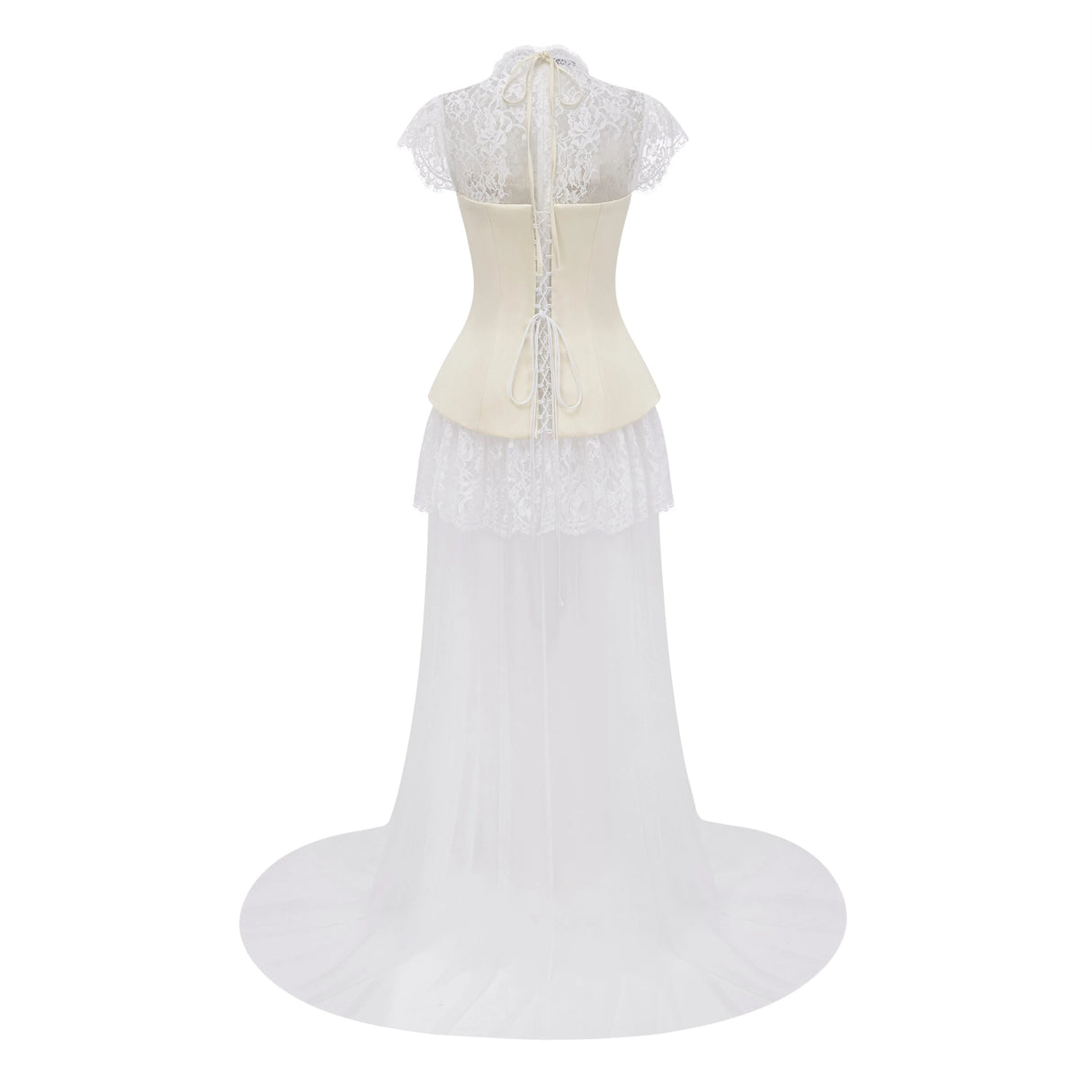 Michalina White Lace Convertible Gown with Detachable Skirt