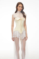 Michalina White Lace Convertible Gown with Detachable Skirt