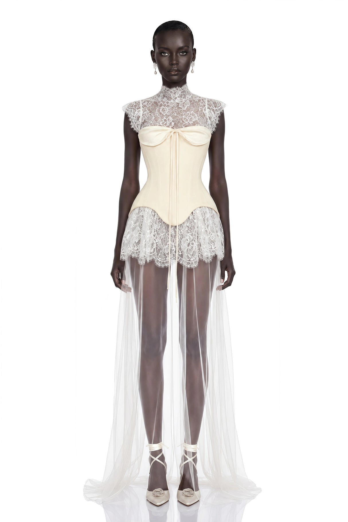 Michalina White Lace Convertible Gown with Detachable Skirt