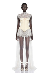 Michalina White Lace Convertible Gown with Detachable Skirt