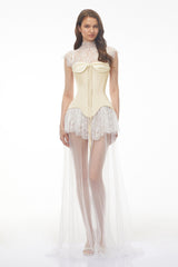 Michalina White Lace Convertible Gown with Detachable Skirt