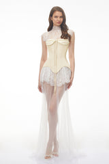 Michalina White Lace Convertible Gown with Detachable Skirt