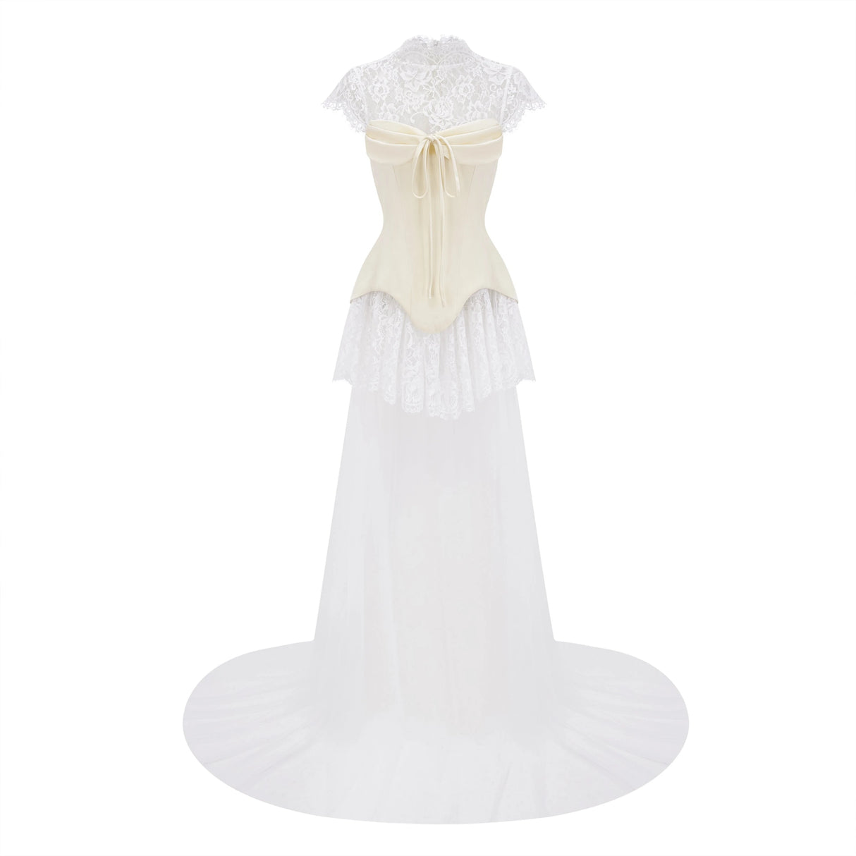 Michalina White Lace Convertible Gown with Detachable Skirt