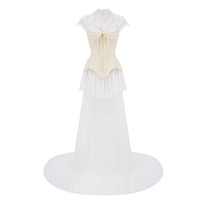 Michalina White Lace Convertible Gown with Detachable Skirt