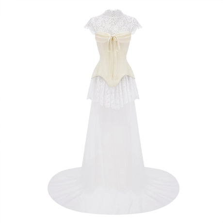 Michalina White Lace Convertible Gown with Detachable Skirt