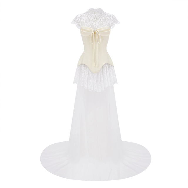 Michalina White Lace Convertible Gown with Detachable Skirt