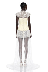 Michalina White Lace Convertible Gown with Detachable Skirt