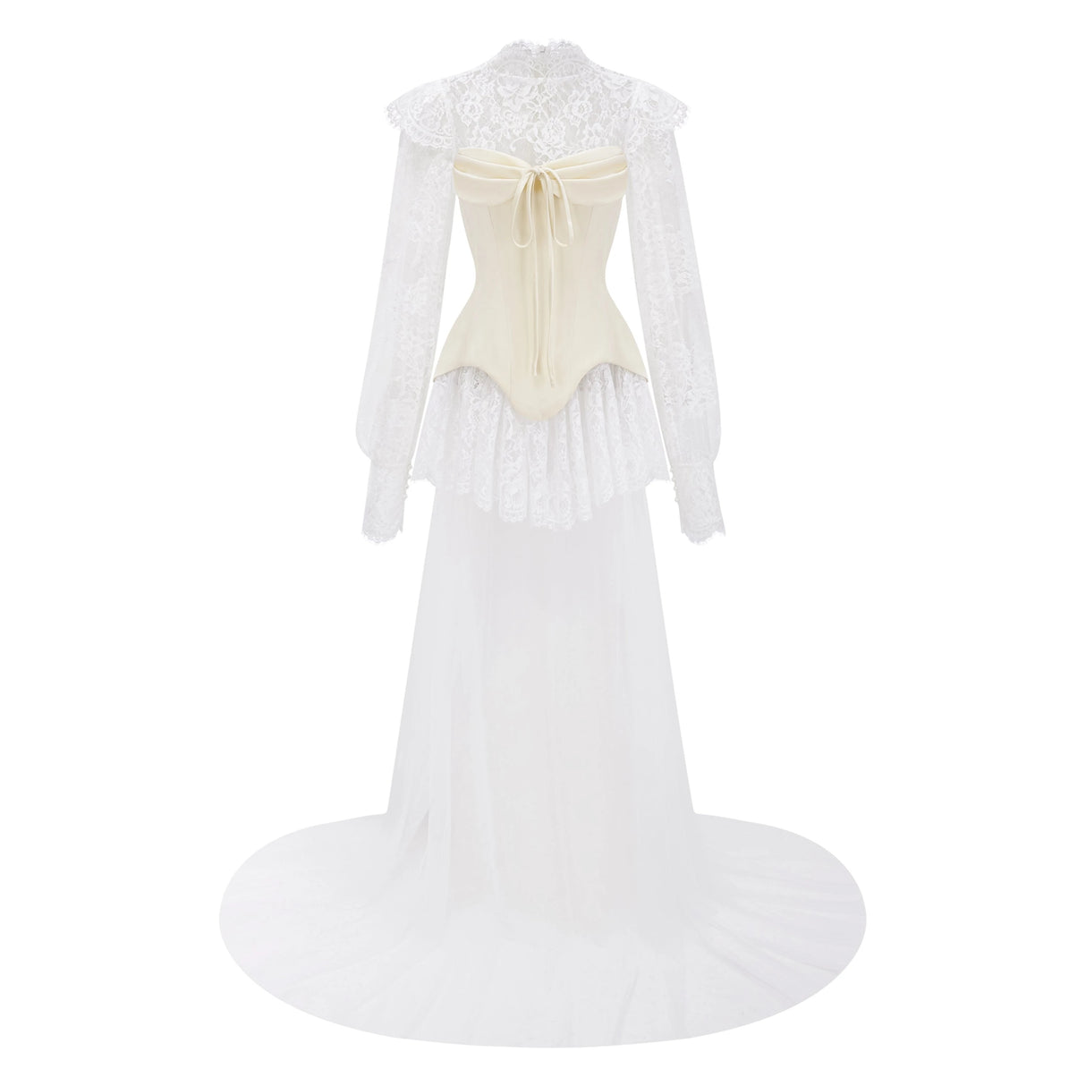 Michalina White Lace Convertible Gown with Long Sleeves