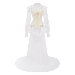Michalina White Lace Convertible Gown with Long Sleeves