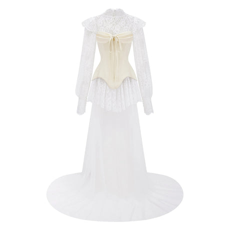 Michalina White Lace Convertible Gown with Long Sleeves