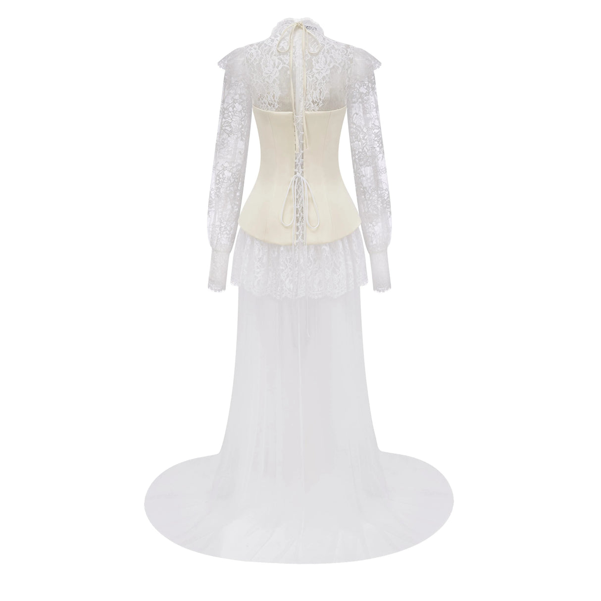 Michalina White Lace Convertible Gown with Long Sleeves
