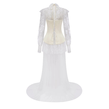 Michalina White Lace Convertible Gown with Long Sleeves