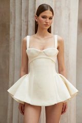 Michèle White Furry Leather Panel Mini Dress