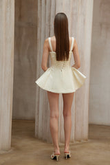 Michèle White Furry Leather Panel Mini Dress